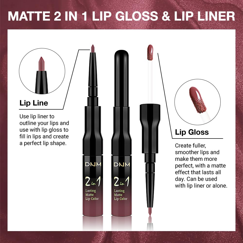 evpct 1Pcs Red Brown Matte Lip Liner & Liquid Lipstick Stain Makeup Set for Women, Red Brown Lip