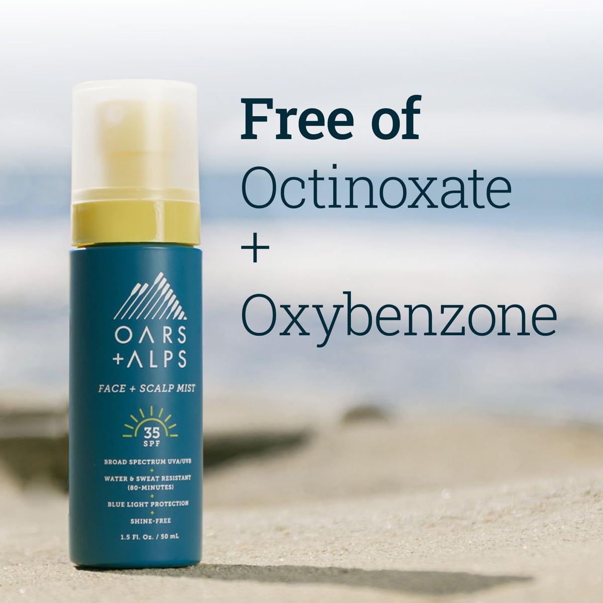 Oars + Alps Face & Scalp Sunscreen Spray Mist, SPF 35 Facial & Hair Sunscreen, Protects from Blue