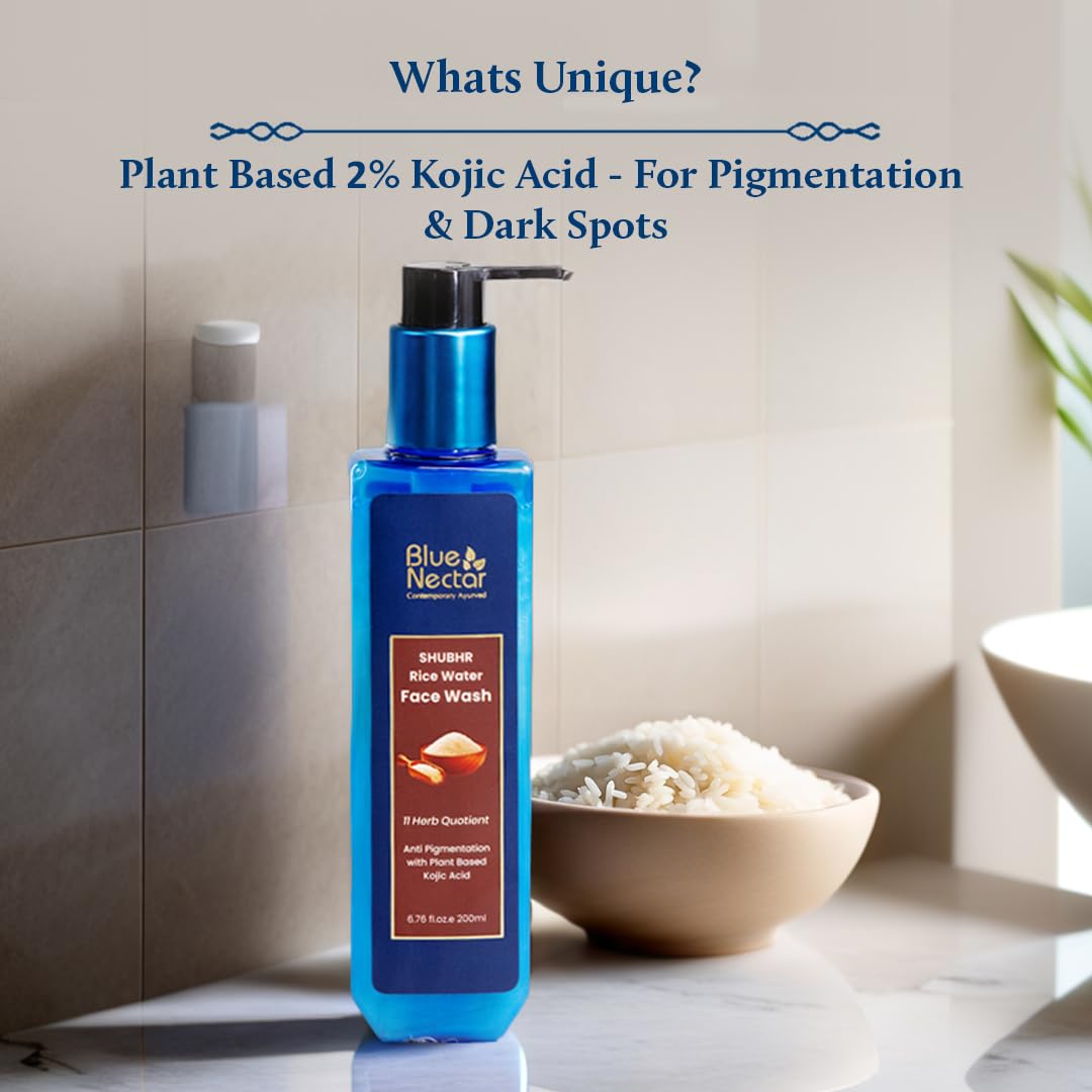 Blue Nectar Rice Water Face Wash with 2% Kojic Acid for Pigmentation | Face Cleanser for Oily, Dry