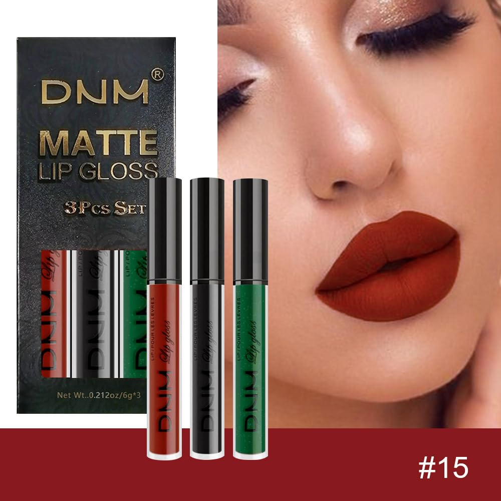evpct 3Pcs Dark Black Emerald Green Red Matte Liquid Lipstick Lip Stain Sets for Women