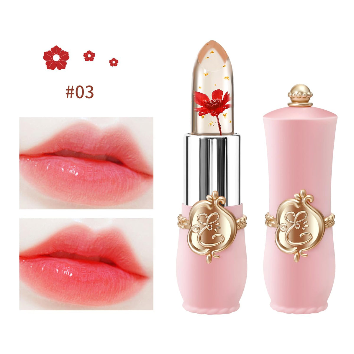 3 Pcs/Set Flower Jelly Lipstick Set Temperature Change Moisturizer Long Lasting Nutritious Balm