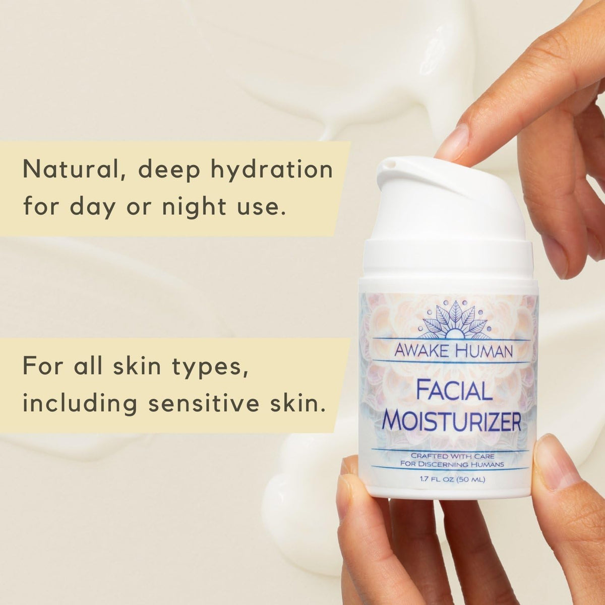 Natural Face Moisturizer for Dry Sensitive Skin - Organic Natural Face Cream - Facial Aloe & Green