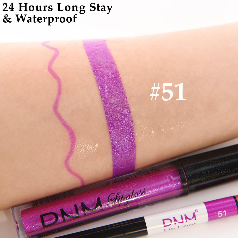 evpct 2Pcs Purple Shimmer Glitter Shiny Liquid Lipstick Lip Gloss Stain and Retractable Lip Liner