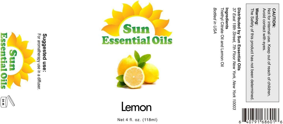 Sun Essential Oils - Lemon Essential Oil 4 oz for Cleaning, Diffuser, Humidifier & Aromatherapy