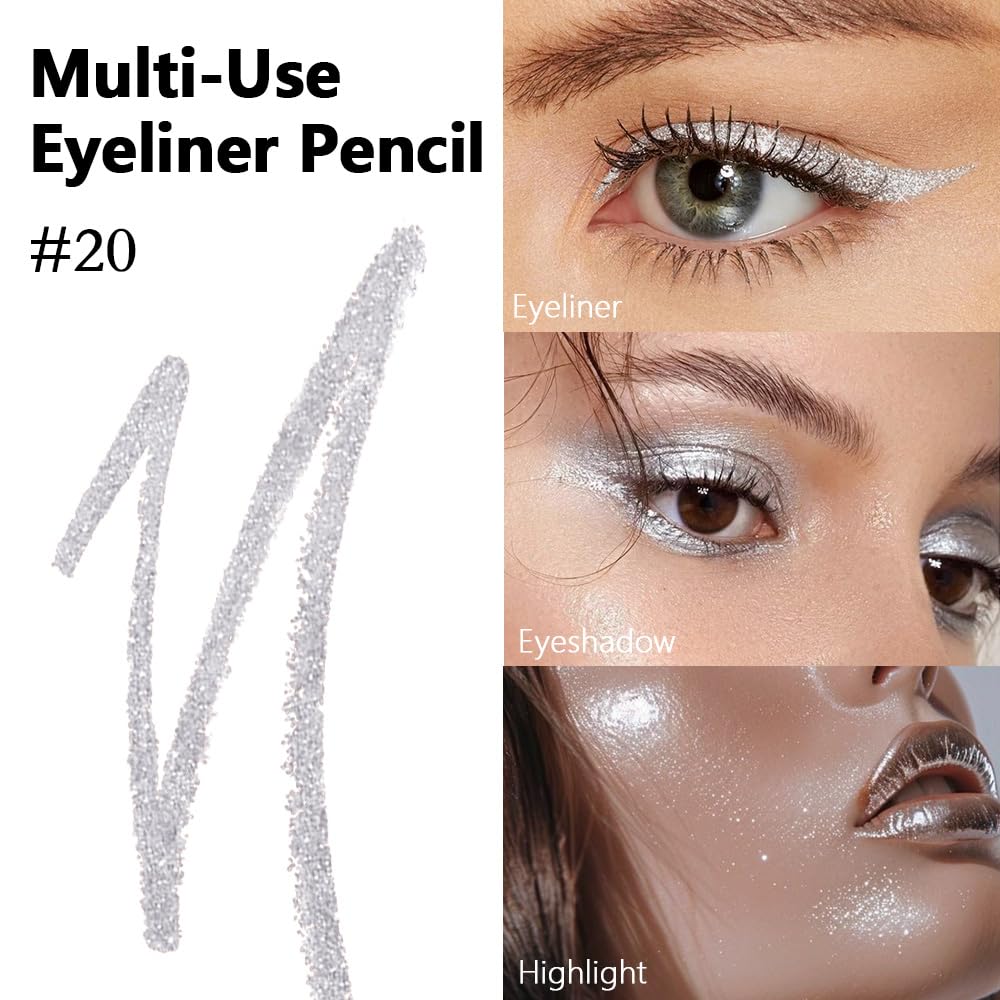 Kaely Gel Eyeliner Pencil for Women, Silver Eye Liner Waterproof Smudge Proof with Sharpener