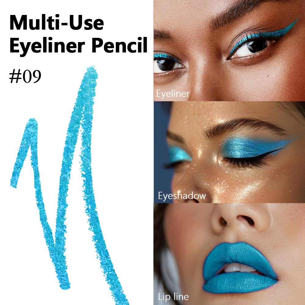 Kaely Gel Eyeliner Pencil for Women, Sky Blue Eye Liner Waterproof Smudge Proof with Sharpener