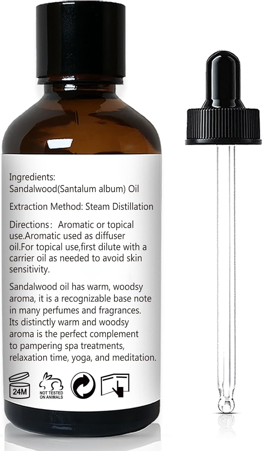 Sandalwood Essential Oil, Home Fragrance Oil Scent Oils for Perfume, Diffuser, Skin, Hair, Roll On