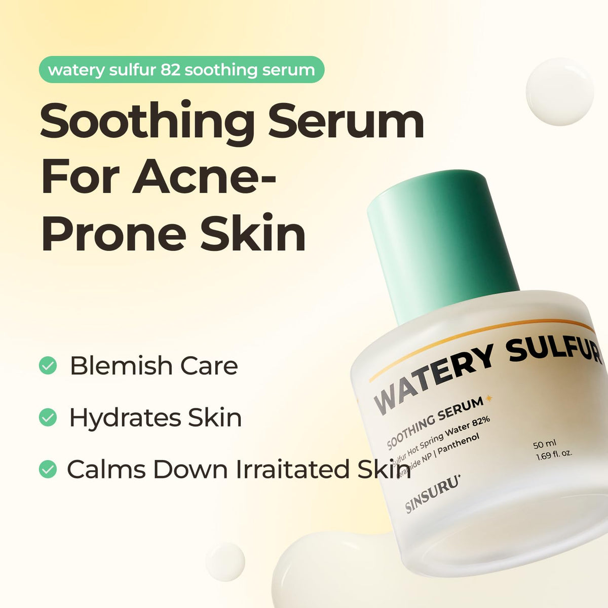 Watery Sulfur 82 Soothing Serum – Gentle Daily Face Serum for Acne-Prone & Sensitive Skin with 82%