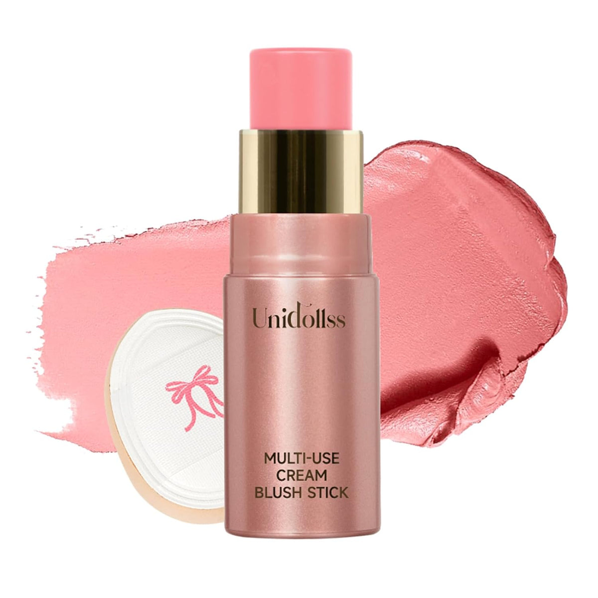 Multi-Use Makeup Cream Blush Stick, Unidollss 3-in-1 Buildable Powder Blush Stick for Cheeks, Eyes