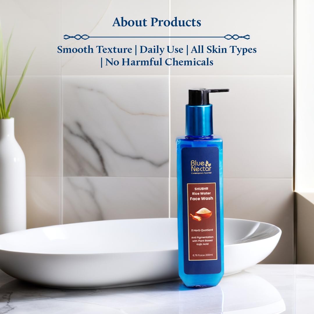Blue Nectar Rice Water Face Wash with 2% Kojic Acid for Pigmentation | Face Cleanser for Oily, Dry