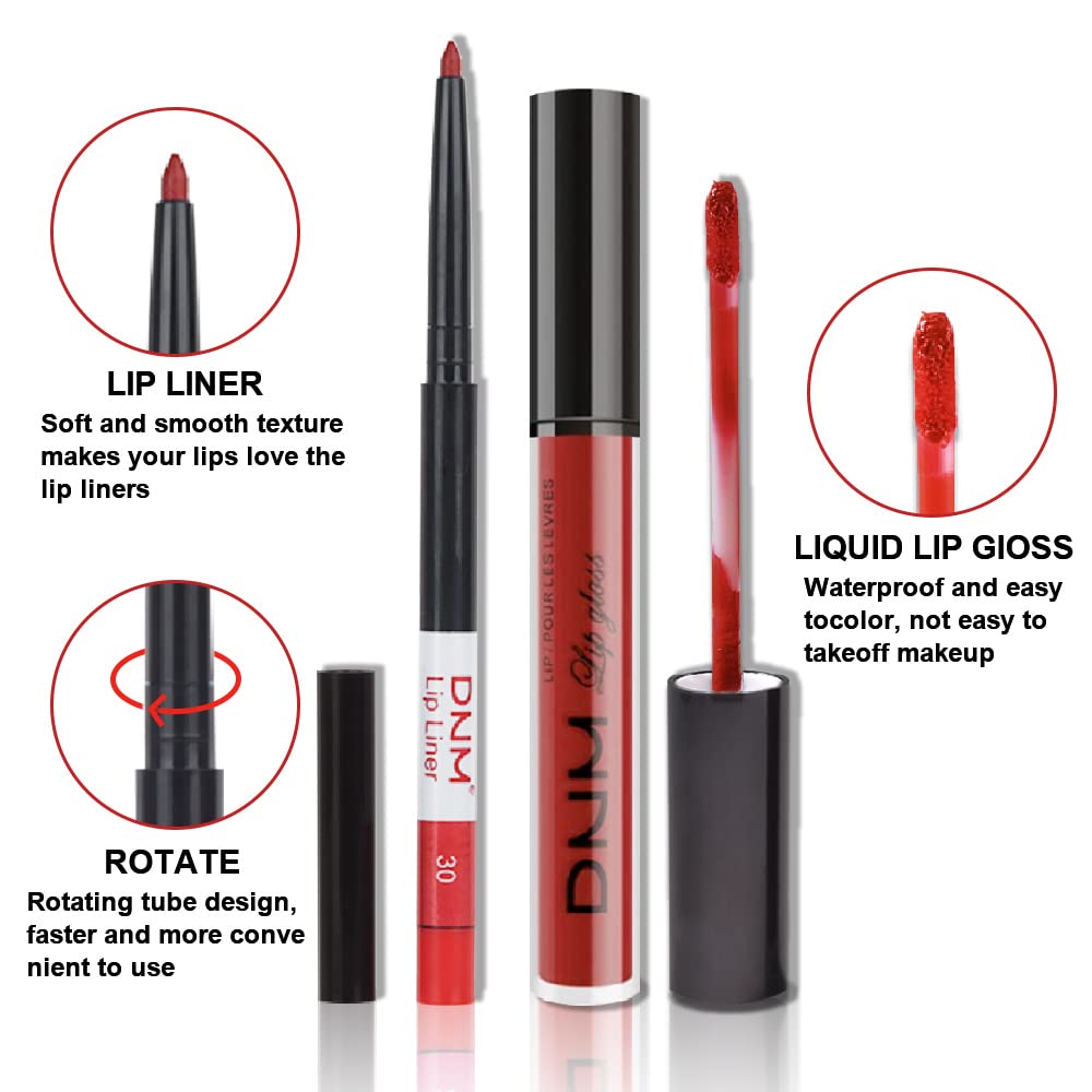 evpct 2Pcs Dark Oxblood Red Matte Lip Liner and Lipstick Combo Lip Gloss Stains Pencil Makeup Set