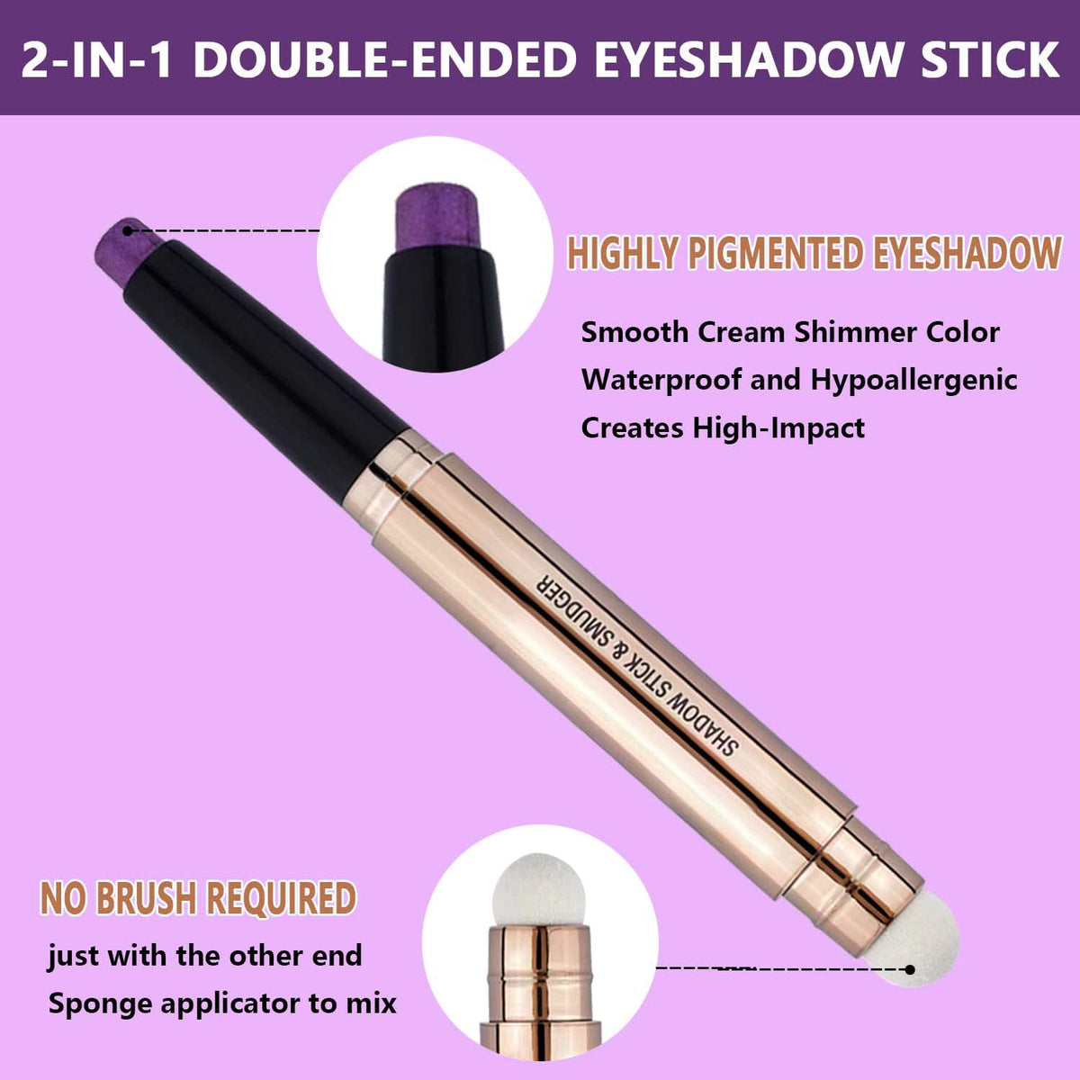 Purple Eyeshadow Stick Makeup, Highlighter Matte Cream Eye Shadow Pencil, Waterproof Hypoallergenic