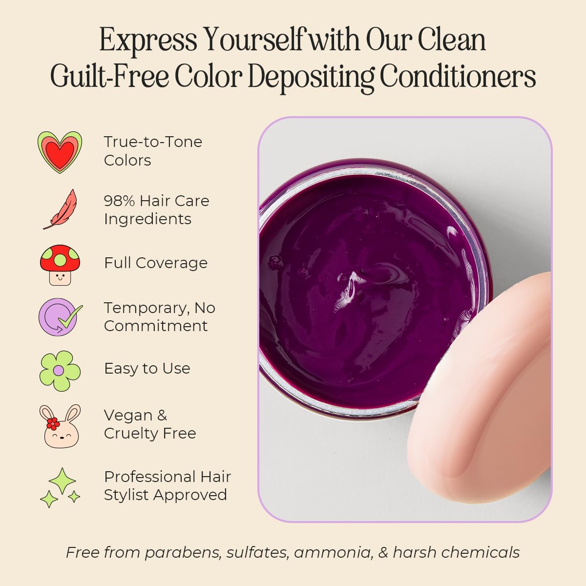 INH Semi Permanent Hair Color | Color Depositing Conditioner | Garnet Violet Hair Dye | No Bleach &