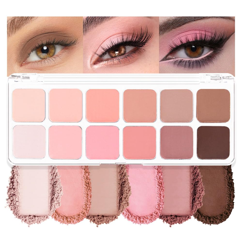 AMY'S DIARY 12 Color Light Pink Brown Eyeshadow Palette, Long-Lasting, and Highly Pigmented eye