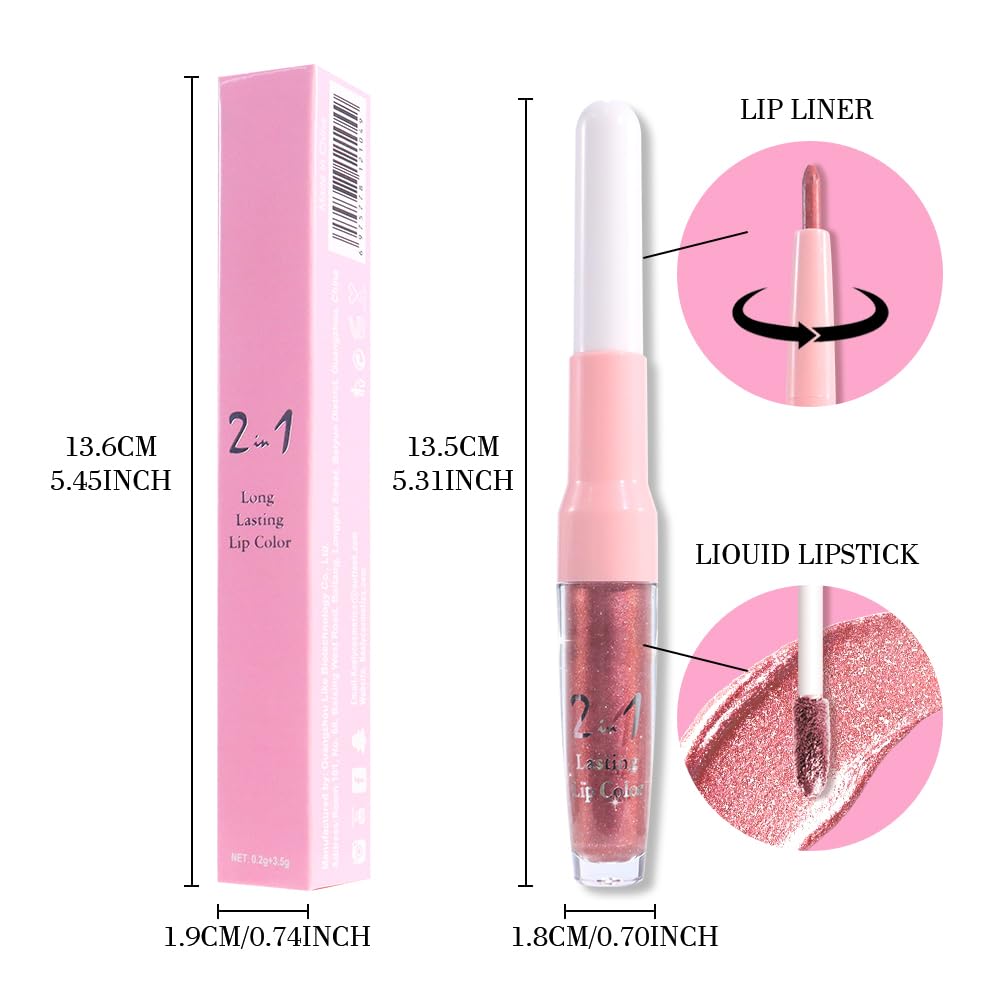 evpct Pine Red Metallic Glitter Lip Liner and Lipstick Combo Lip Gloss Stain Set Makeup for Women