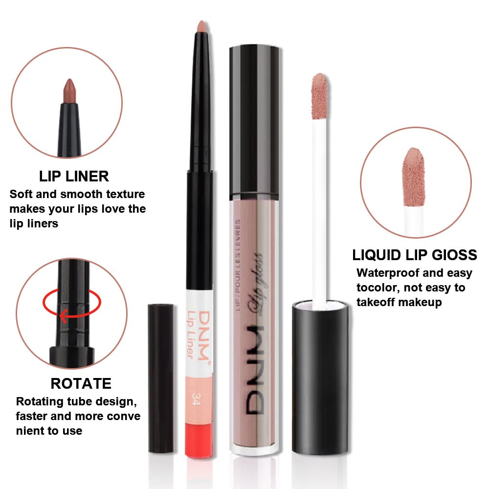 evpct 2Pcs Mauve Nude Neutral Color Lip Liner and Matte Lipstick Makeup Sets Vegan Lipstick Lip