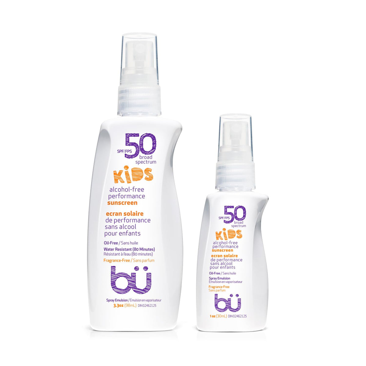 BU SPF 50 Fragrance Free Kids Sunscreen Spray for Face and Body, TSA Travel Size Sunscreen, Clear