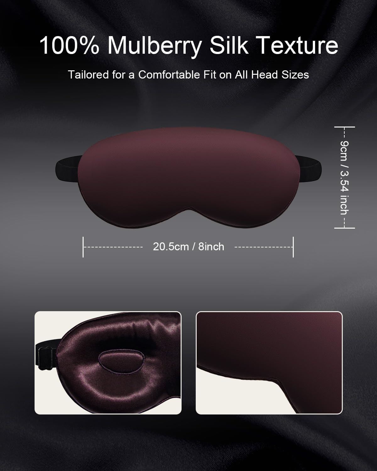 Luxury 22 Momme 100% Mulberry Silk Sleep Mask – 3D Eye Mask with Adjustable Strap, Gentle on Skin
