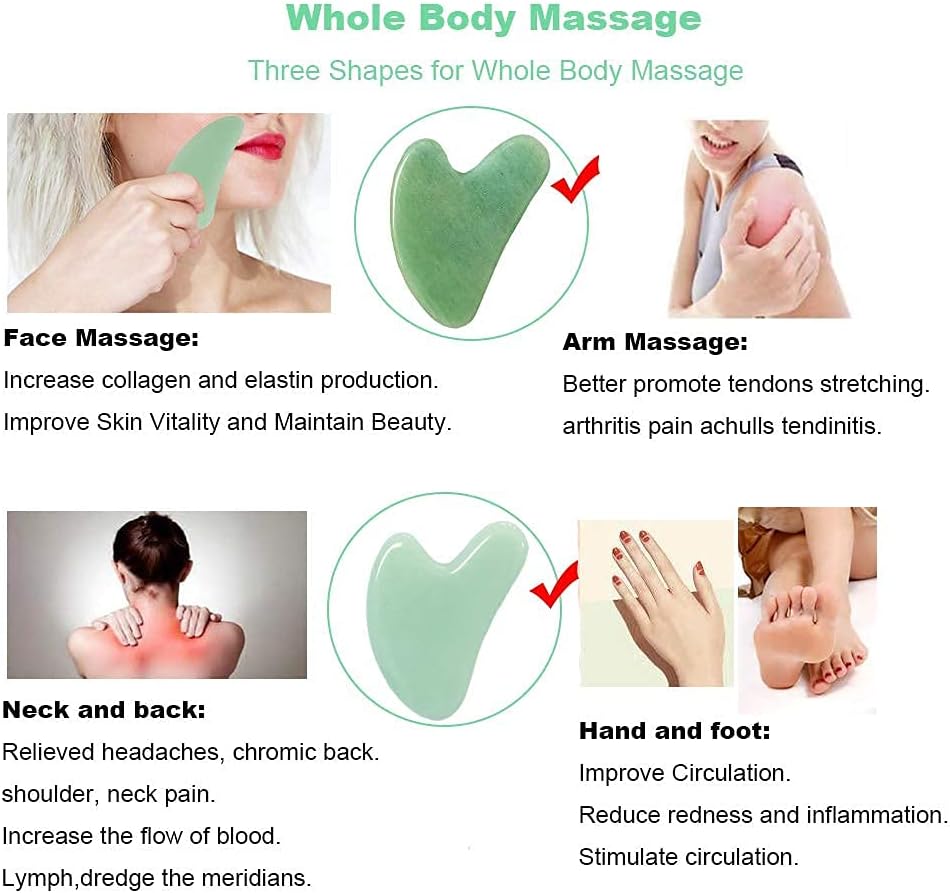 Ditind Gua Sha, Jade Stone Gua Sha Massage Tool, Guasha Tool for Face and Body Skin Massage. Gua