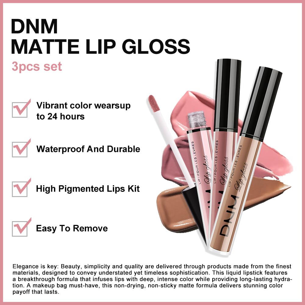 evpct 3Pcs Light Neutral Nude Matte Liquid Lipstick Lip Stain Sets for Women, Matte Lipstick Long