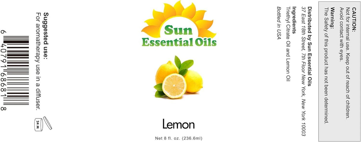 Sun Essential Oils - Lemon Essential Oil 8 oz for Cleaning, Diffuser, Humidifier & Aromatherapy