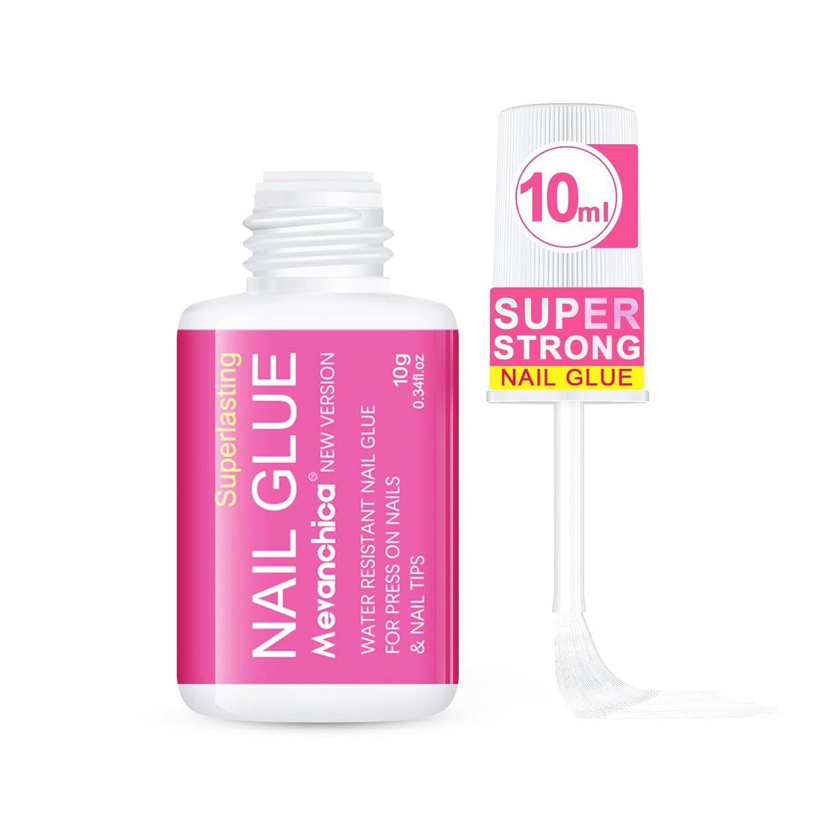 Super Strong Nail Glue for Press ons,Nail Tips&Acrylic Fingernails(10ml) New Version Brush Tip