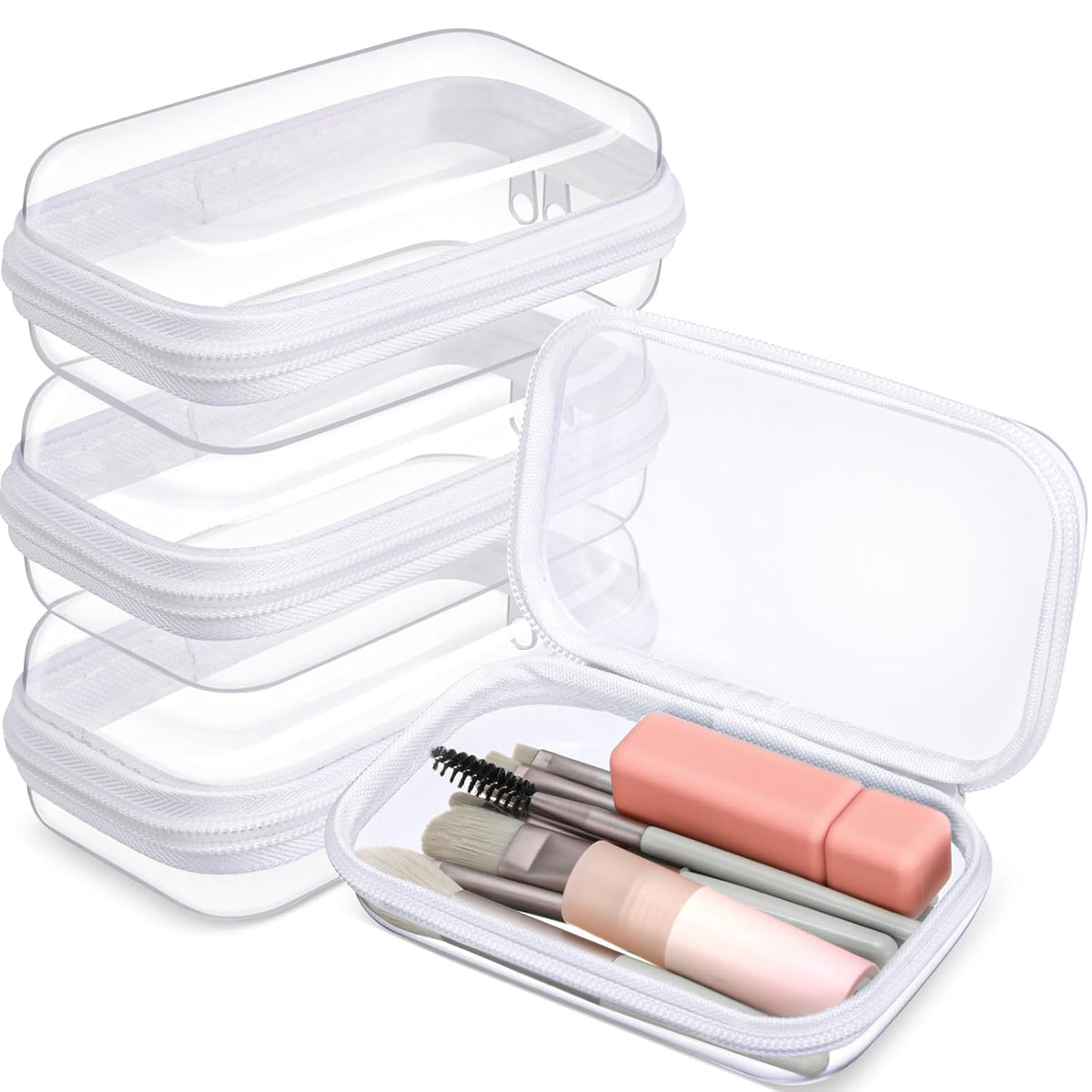 Hoolerry 3 Pcs Clear Hard Zipper Case Plastic Pouch Transparent Hard Case Clear Makeup Bag Portable