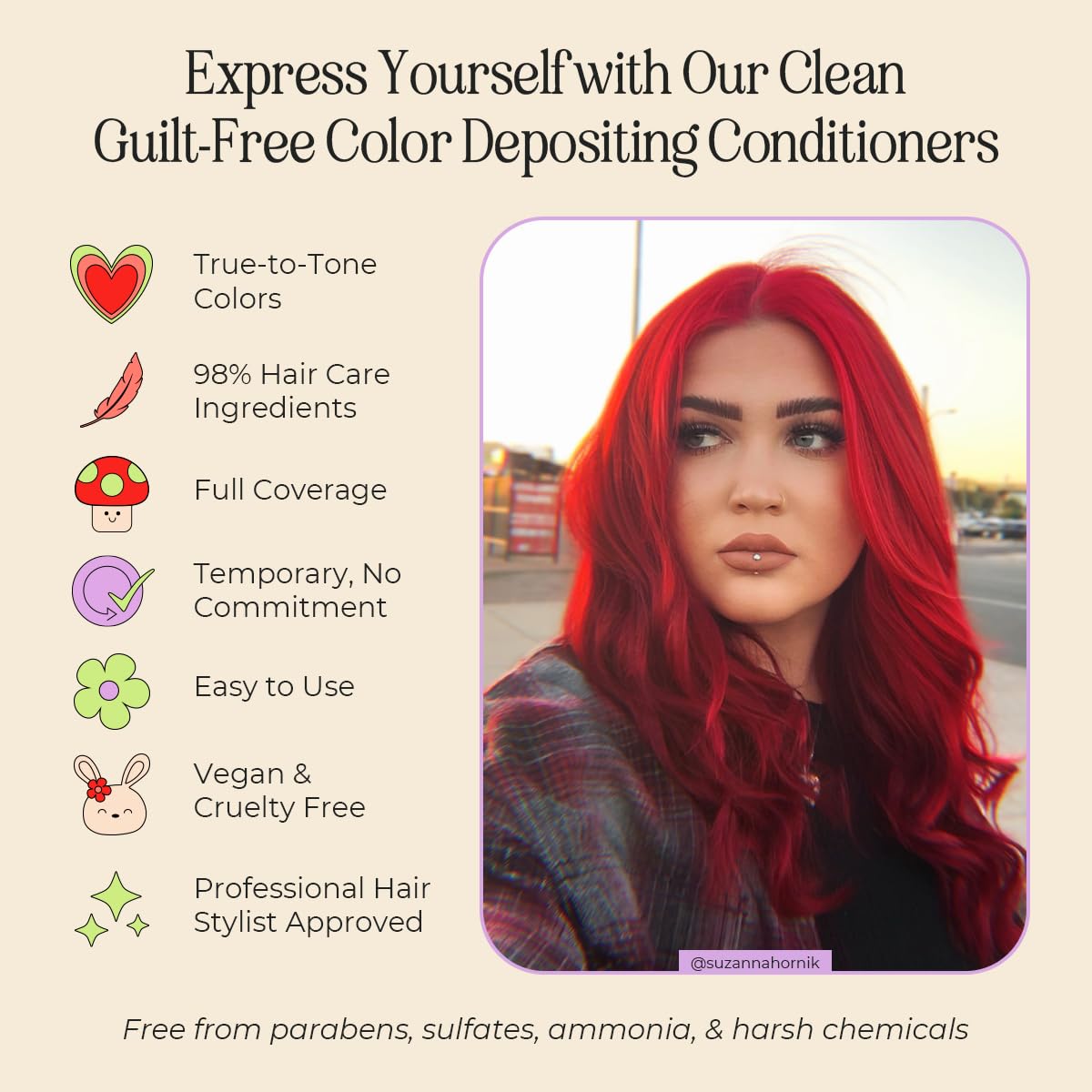 INH Semi Permanent Hair Color | Color Depositing Conditioner | Ruby Red Hair Dye | No Bleach & No
