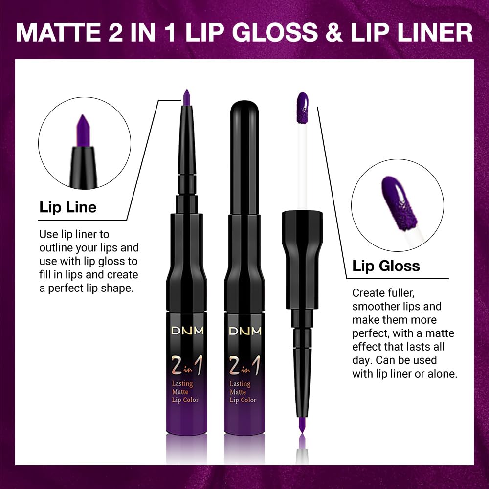 evpct 1Pcs Purple Matte Lip Liner & Liquid Lipstick Stain Makeup Set for Women, Purple Lip Liner
