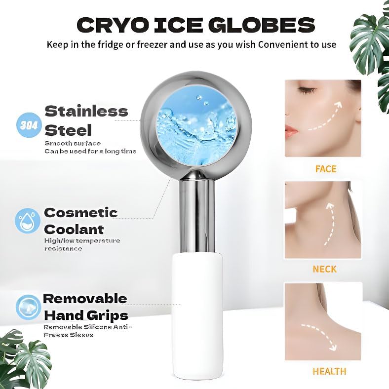 Ice Globes for Face & Eyes, Unbreakable Stainless Steel Cryo Massagers for Skincare Routines