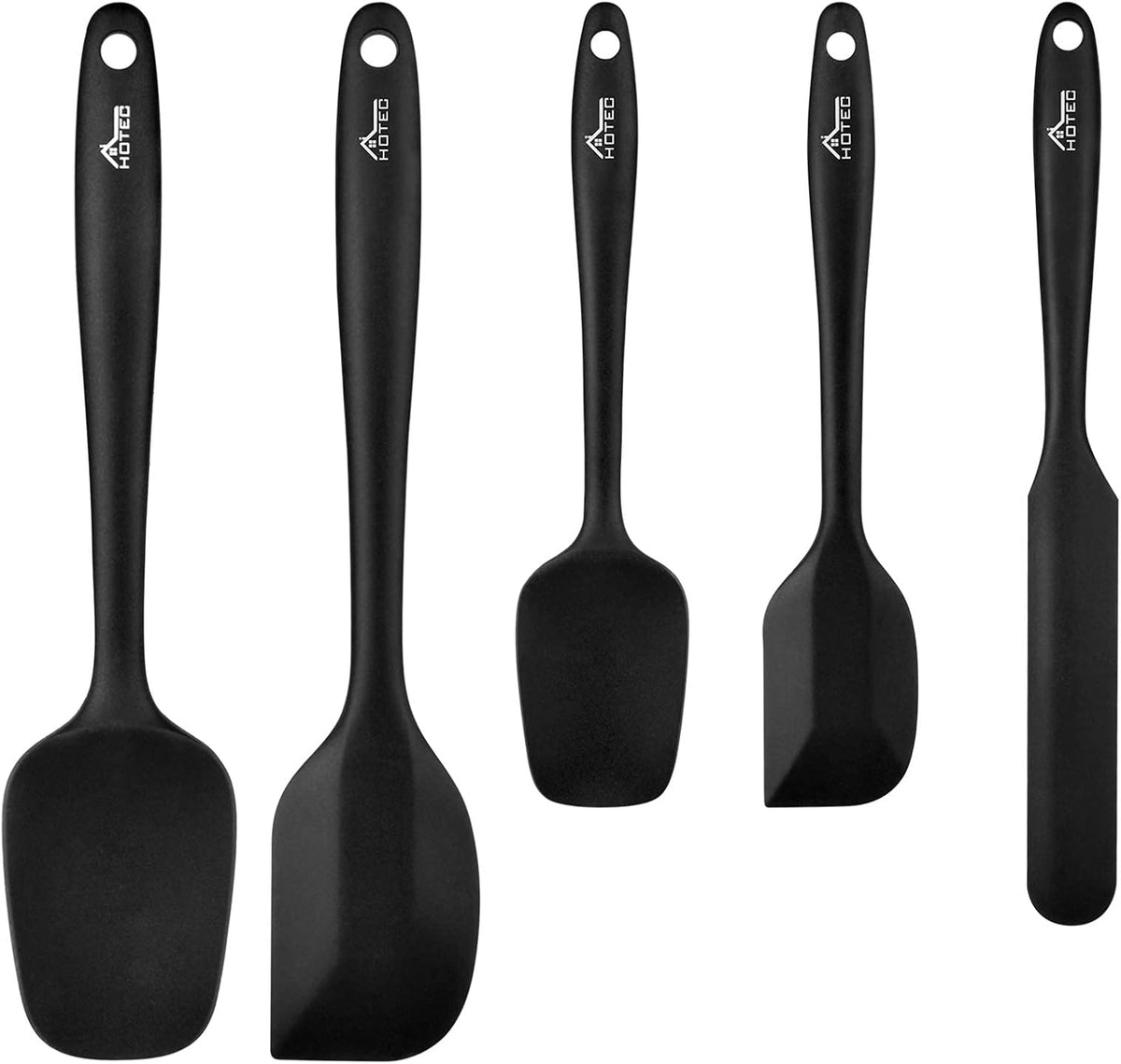 HOTEC 600℉ Heat Resistant BPA-Free Silicone Rubber Spatula Set,Kitchen Cooking Spatulas, Baking
