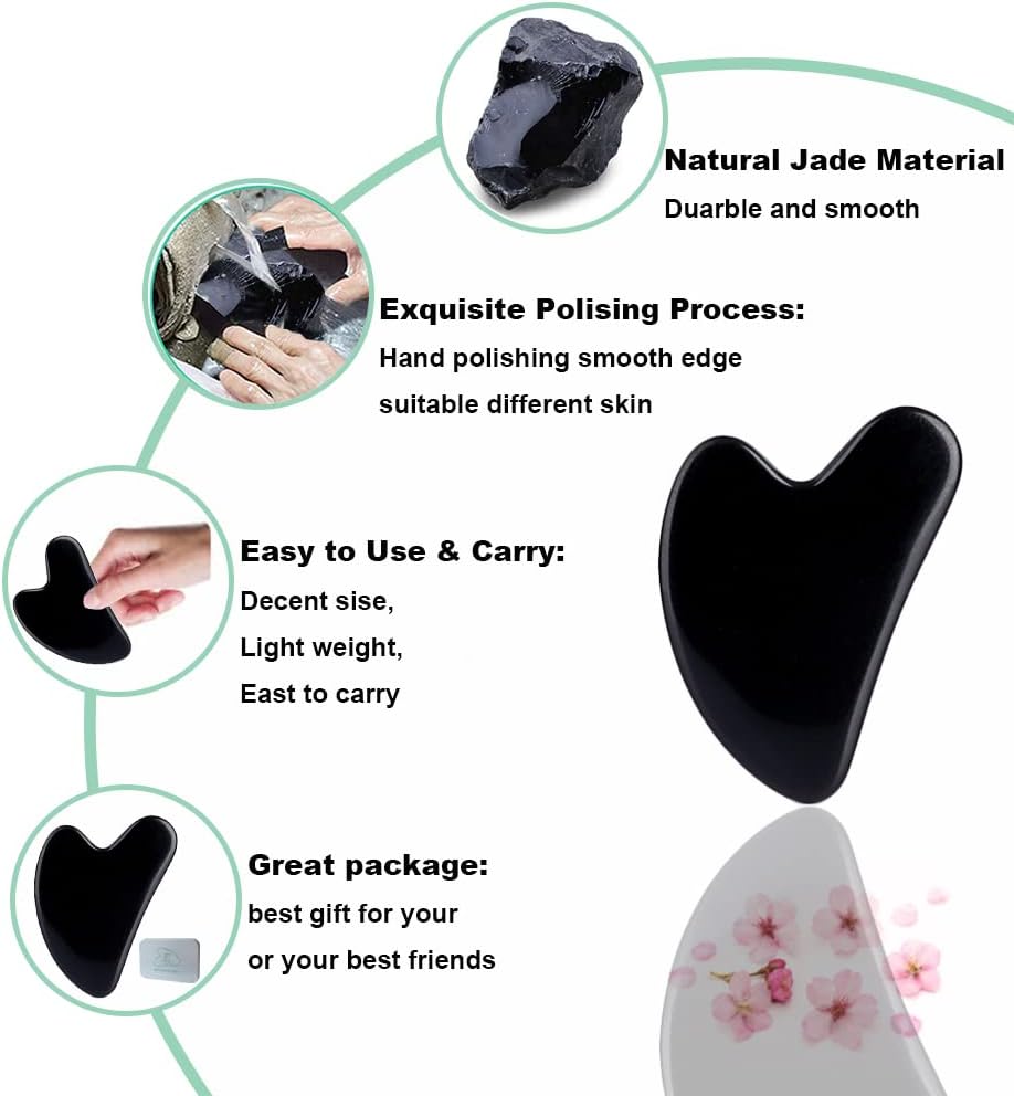 Ditind Gua Sha Facial Tools, Black Obsidian Gua Sha Massage Tool, Natural Jade Guasha Tool for Face