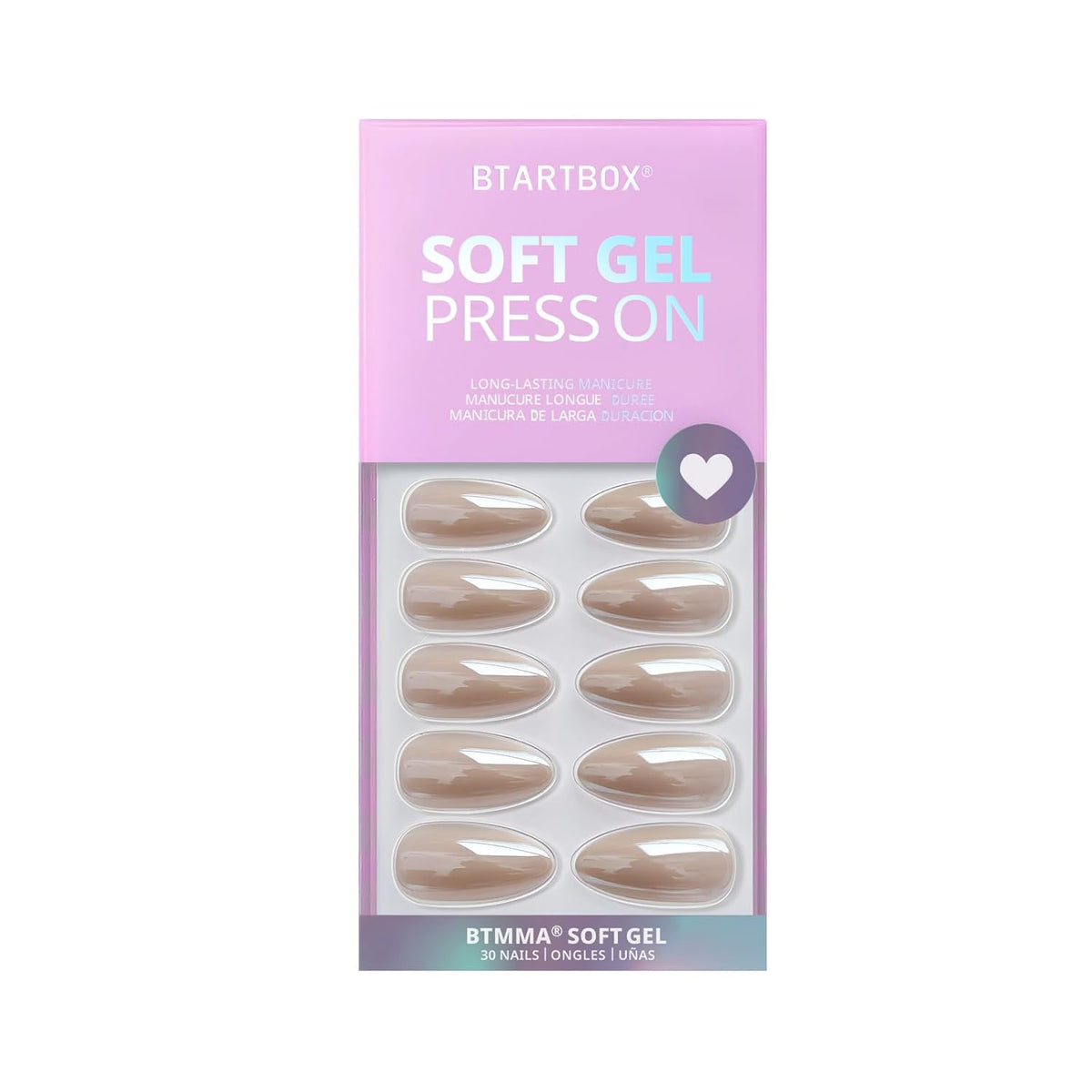 BTArtbox Press On Nails Almond - Medium Soft Gel Chrome Nails, Glue On Nails with Nail Glue