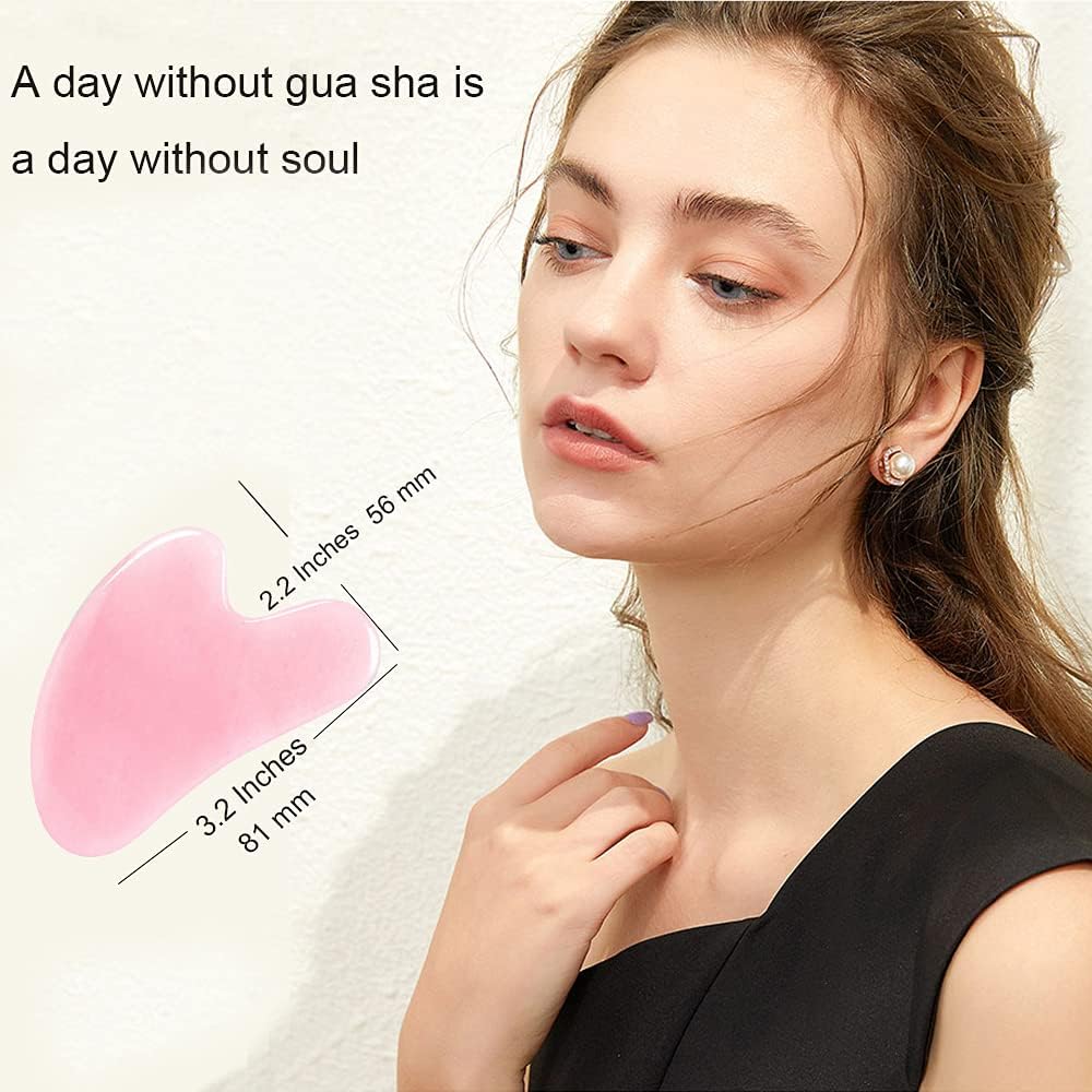 Ditind Rose Quartz Gua Sha Facial Tools, GuaSha for Toxins/Prevents Wrinkles for Spa Acupuncture
