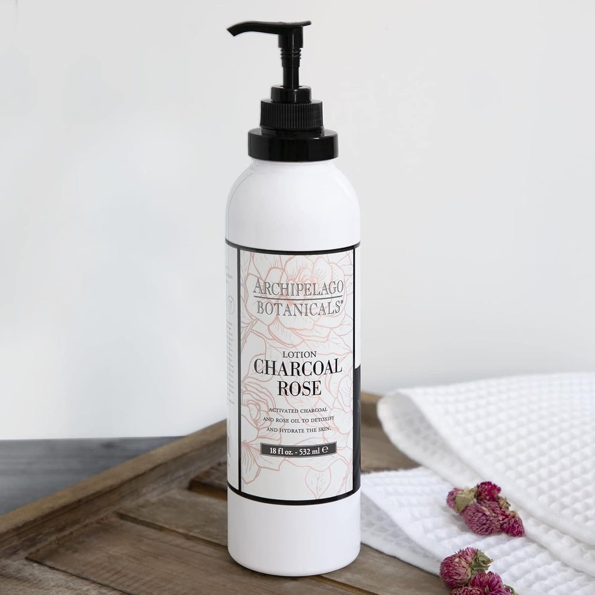 Archipelago Botanicals Charcoal Rose Lotion, Hydrating Charcoal & Rose Body Lotion for Soft &