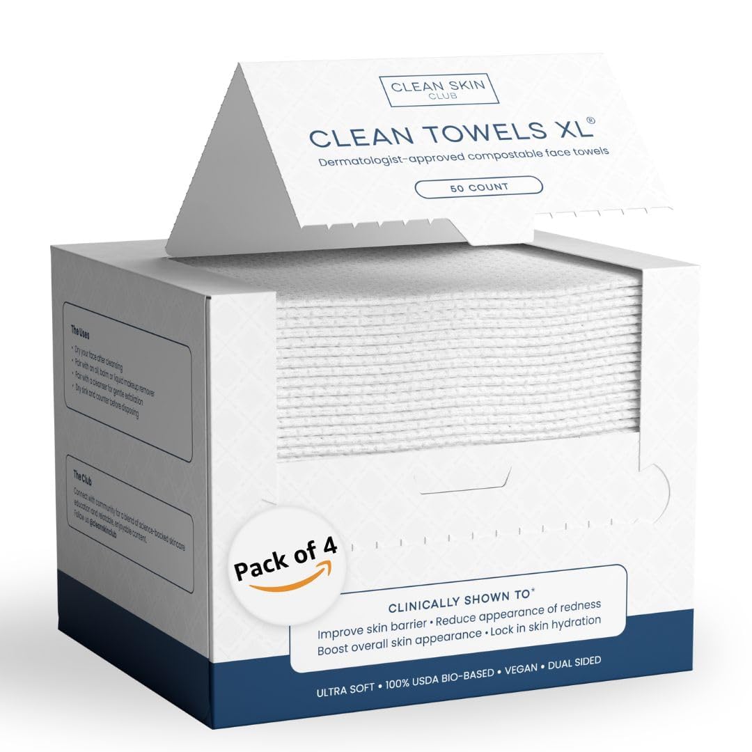 Clean Skin Club Clean Towels XL®, 100% USDA Biobased Face Towel, Disposable Face Towelette, Eczema