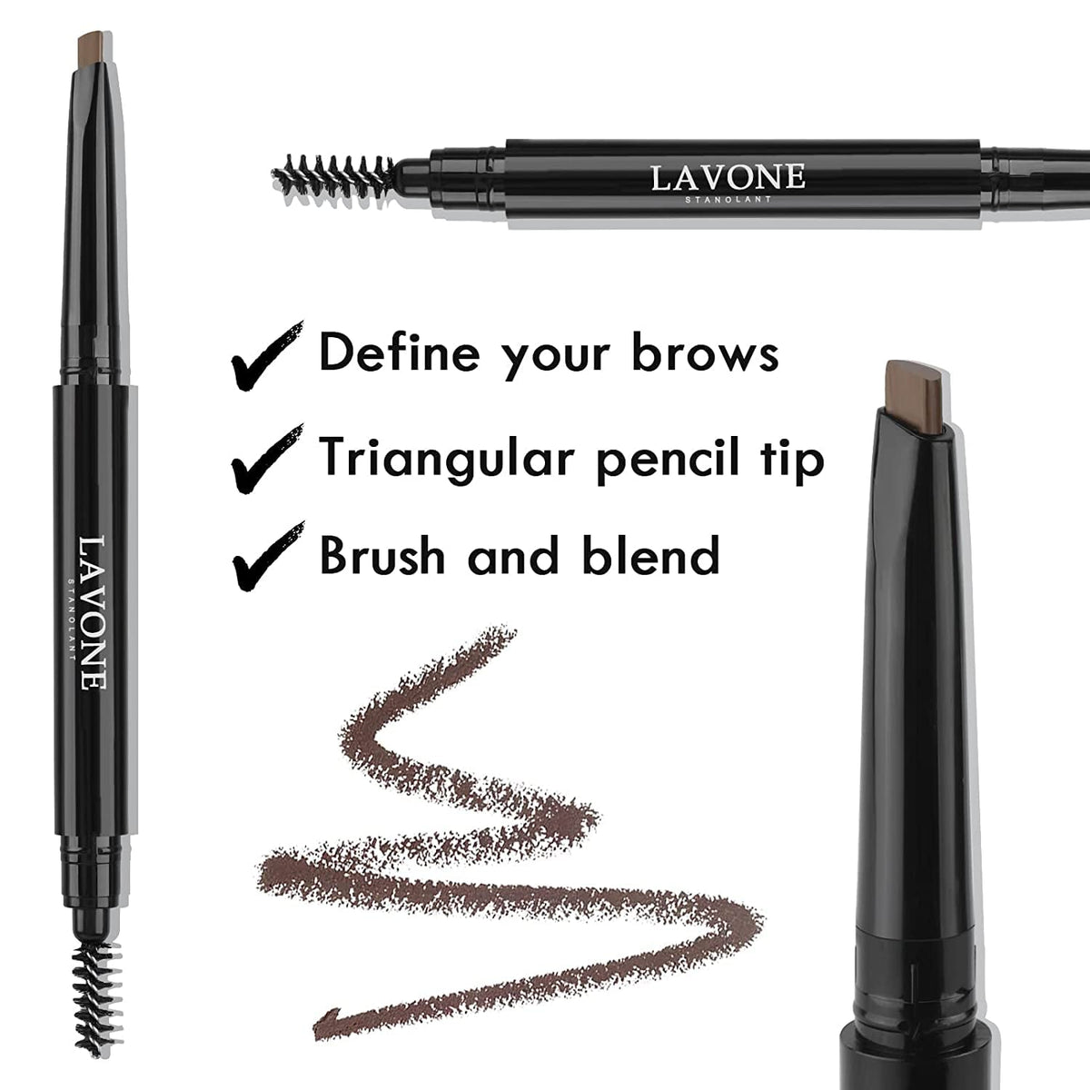 LAVONE Eyebrow Stamp Pencil Kit - Waterproof Eyebrow Pencil, Eyeliner, Pomade, Dual-ended Brush