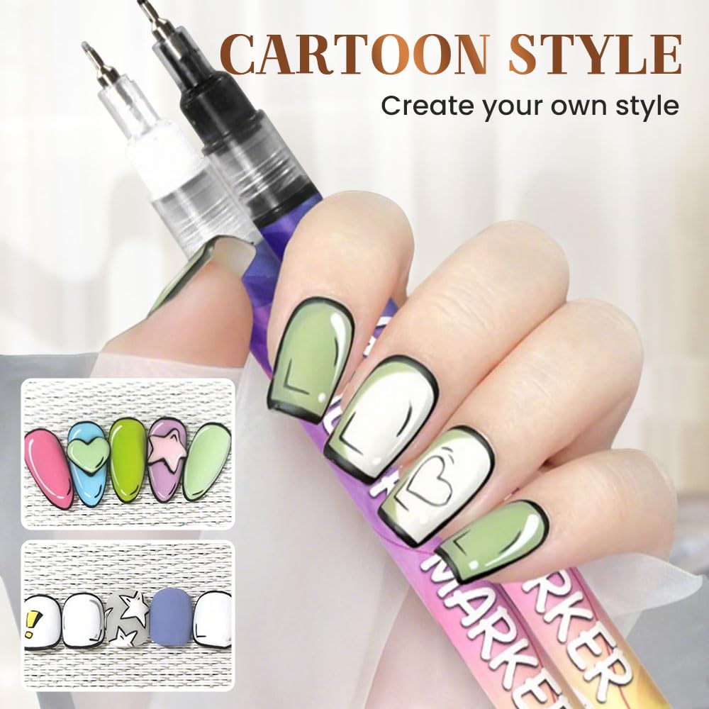 12 Colors Nail Art Pens Set, Nail Art Markers Doodle Pen for Kids Adults, Nail Art Tools for