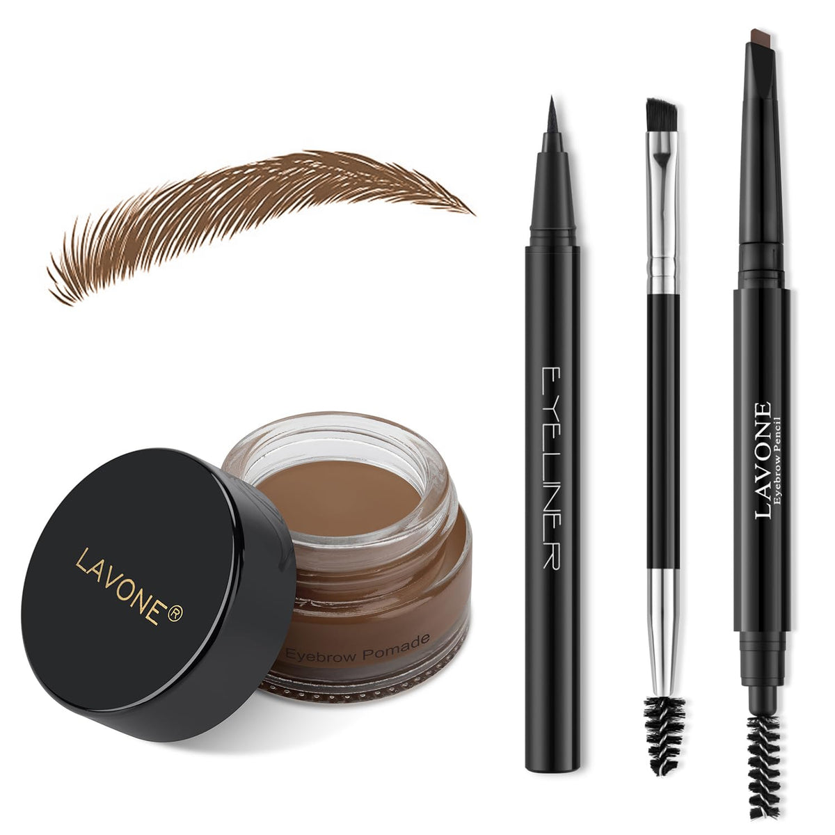 LAVONE Eyebrow Stamp Pencil Kit - Waterproof Eyebrow Pencil, Eyeliner, Pomade, Dual-ended Brush