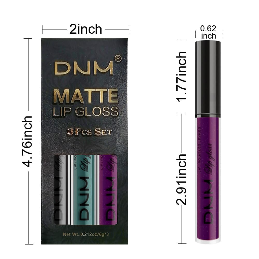 evpct 3Pcs Dark Black Green Purple Matte Liquid Lipstick Lip Stain Sets for Women Long Lasting