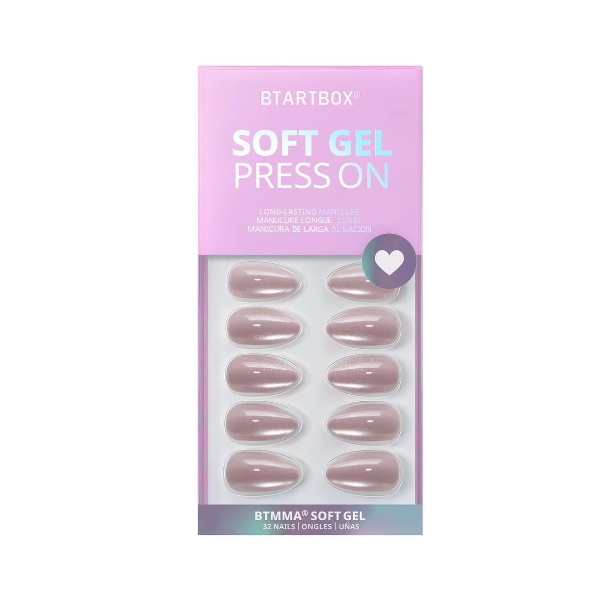 BTArtbox Press On Nails Almond - Short Soft Gel Fake Nails with Nail Glue, Opaque Reusable Stick On