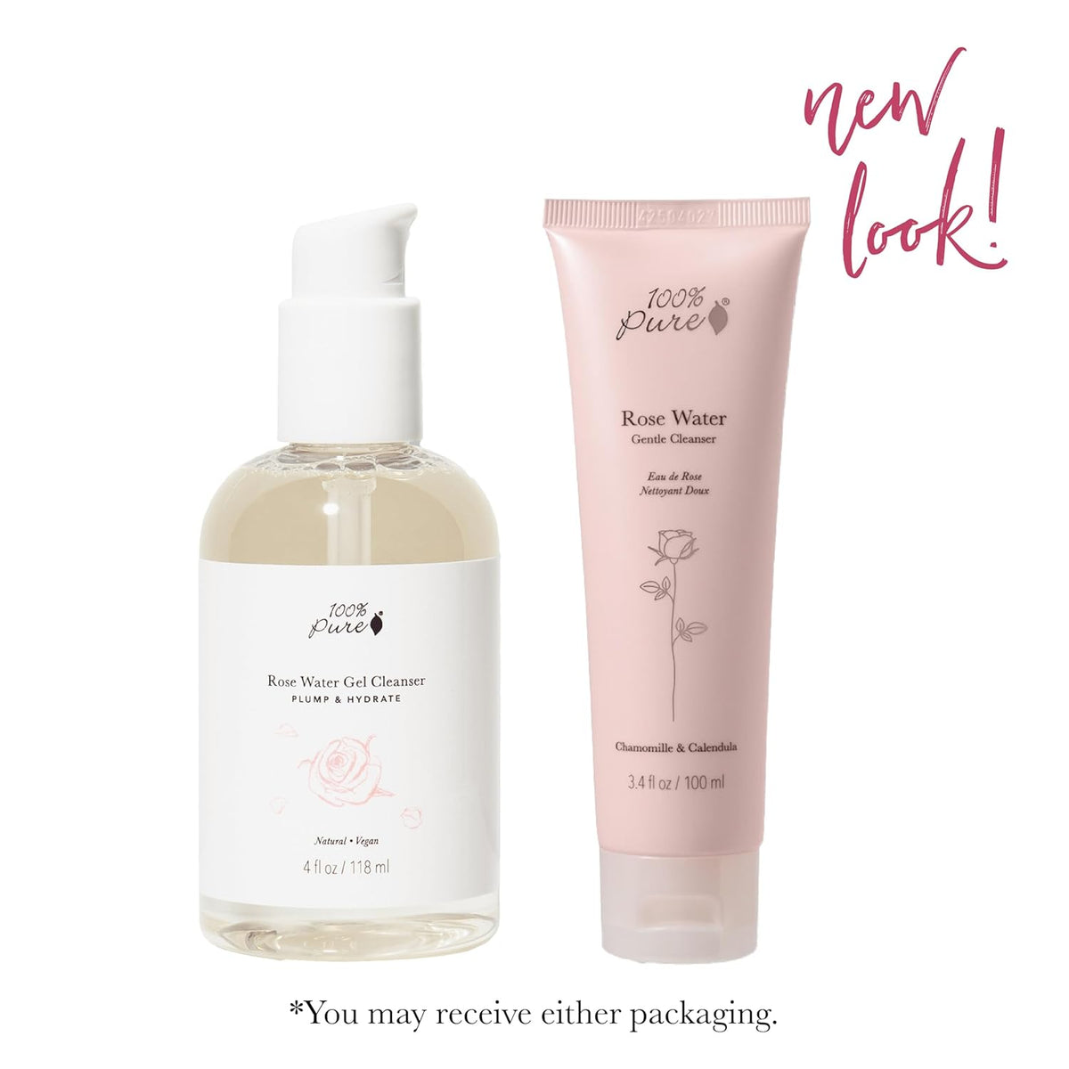 100% PURE Rose Water Gel Cleanser Deeply Moisturizing Hydrating Face Wash with Chamomile &