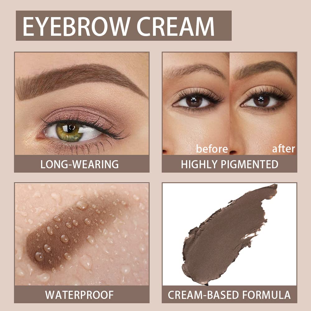 evpct Soft Brown Eyebrow Powder Pomade Gel Shaper Makeup Kit with Dual-ended Brush, Eyebrow Stencil