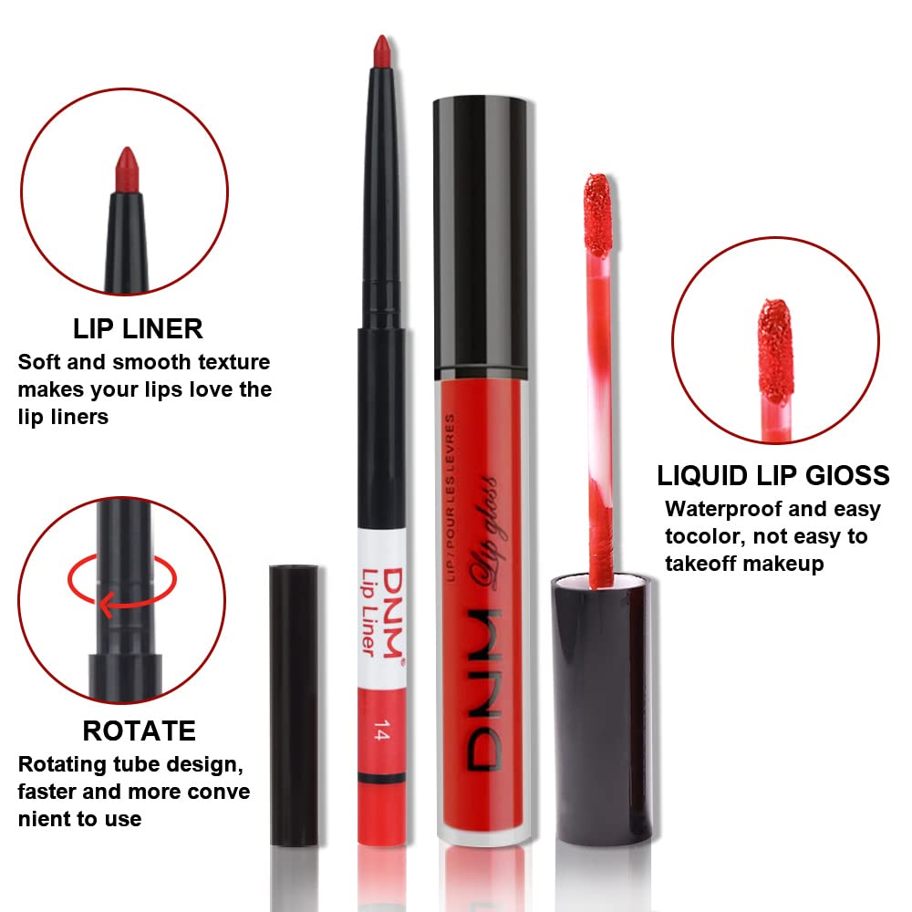 evpct 2Pcs Ruby Red Matte Lip Liner and Lipstick Combo Red Lip Gloss Stains Pencil Makeup Set Women