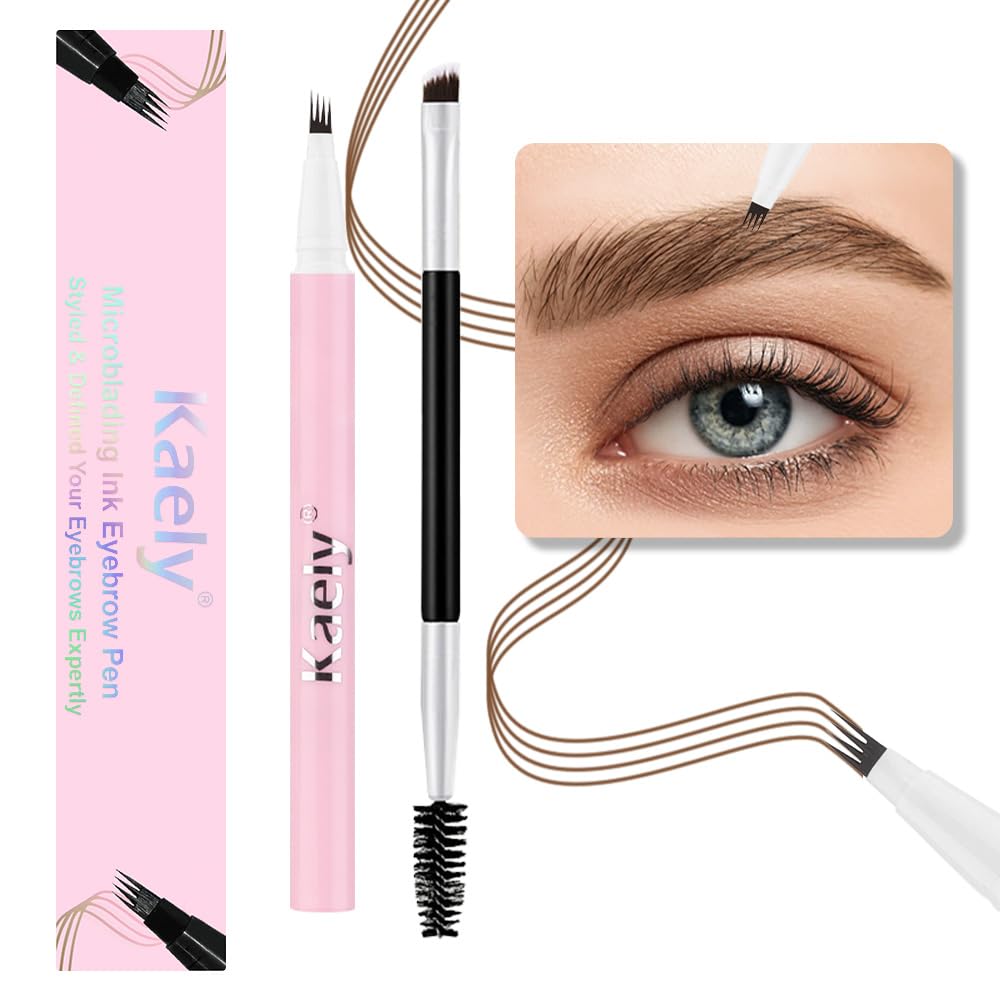 evpct 1Pcs Midium Brown Magic Microblading Eyebrow Contouring Pen Brow Pencil, with 4 Brush