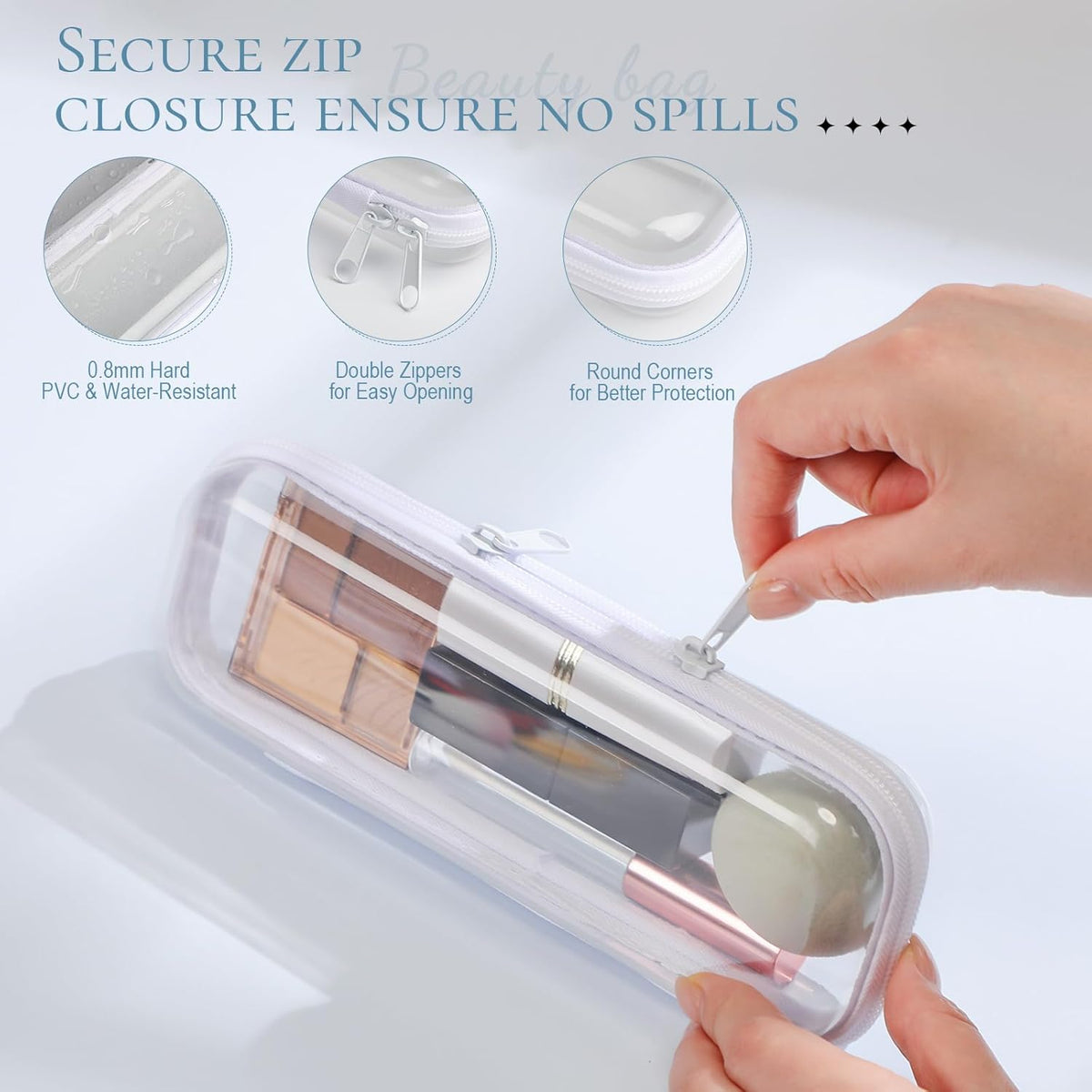Sanwuta 6 Pcs Clear Hard Zipper Case Pencil Pouches Hard Plastic Zipper Pouches Makeup Bag