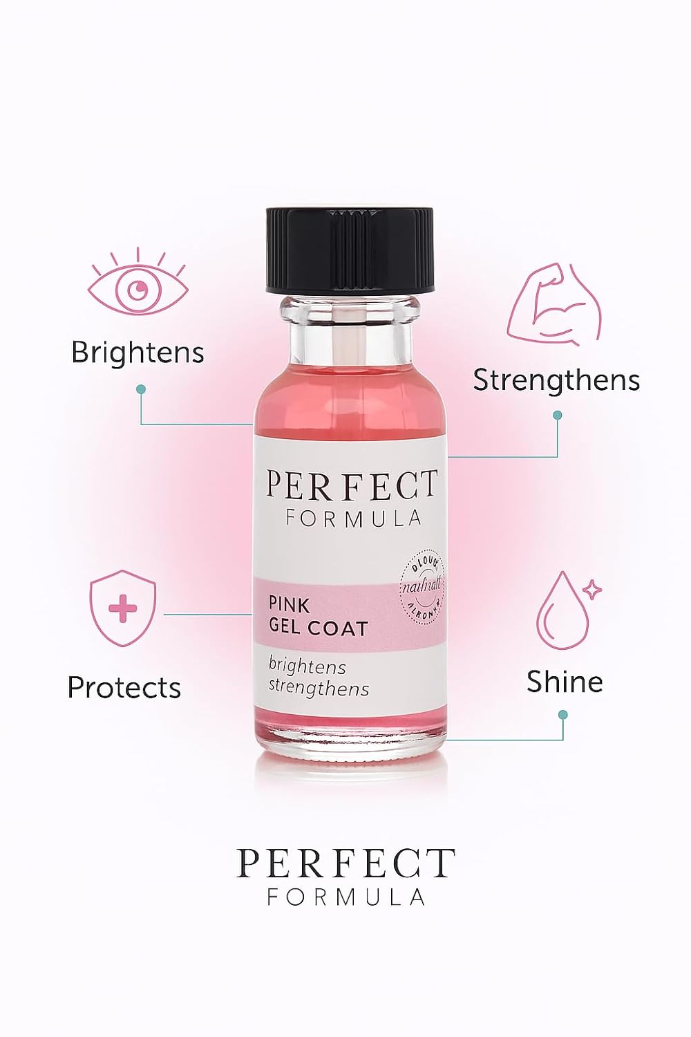 Perfect Formula Pink Gel Coat - Nail Strengthener and Strengthening Polish for Women, Extra Strong