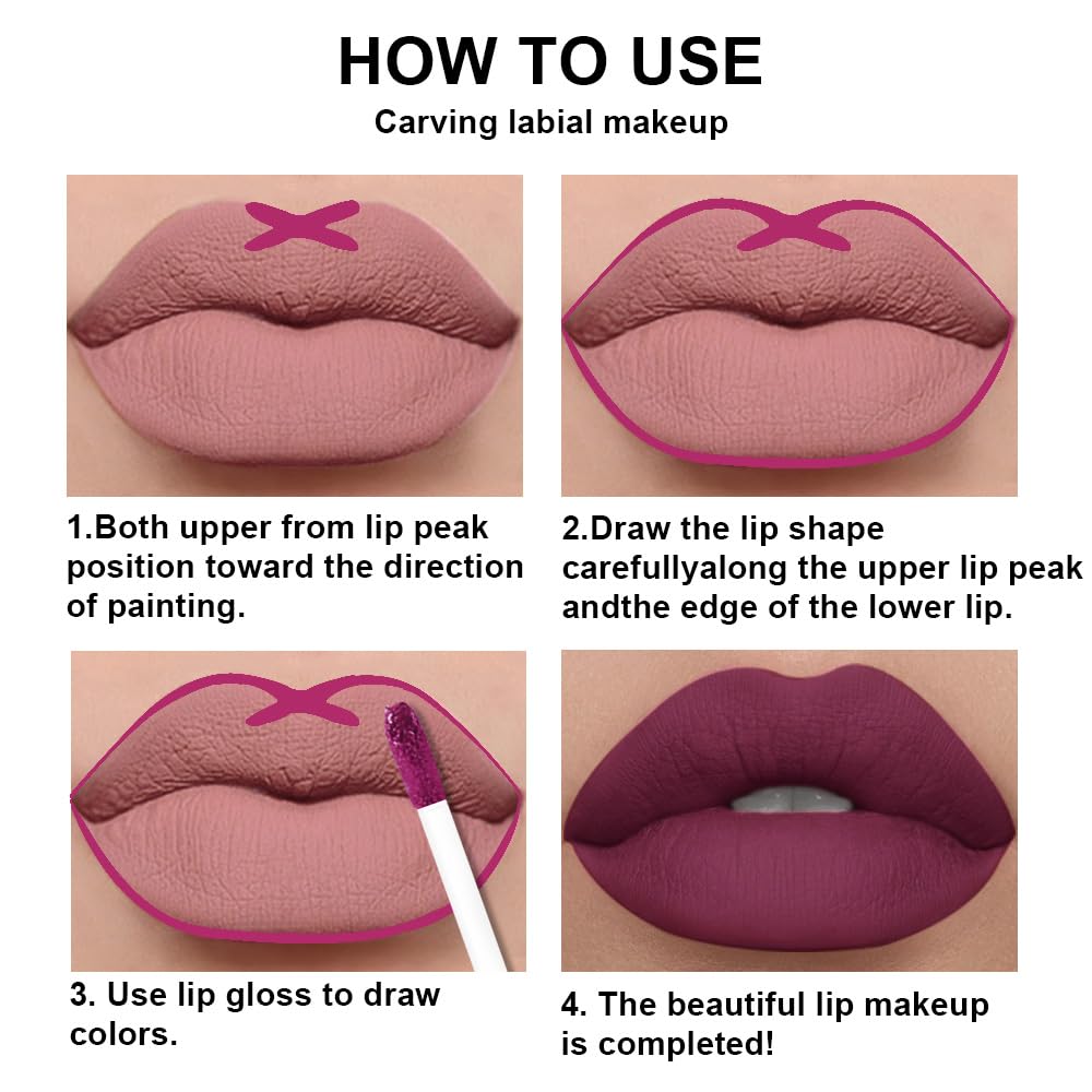 evpct 2Pcs Light Plum Purple Matte Liquid Lipstick Lip Gloss Stain and Retractable Lip Liner Makeup