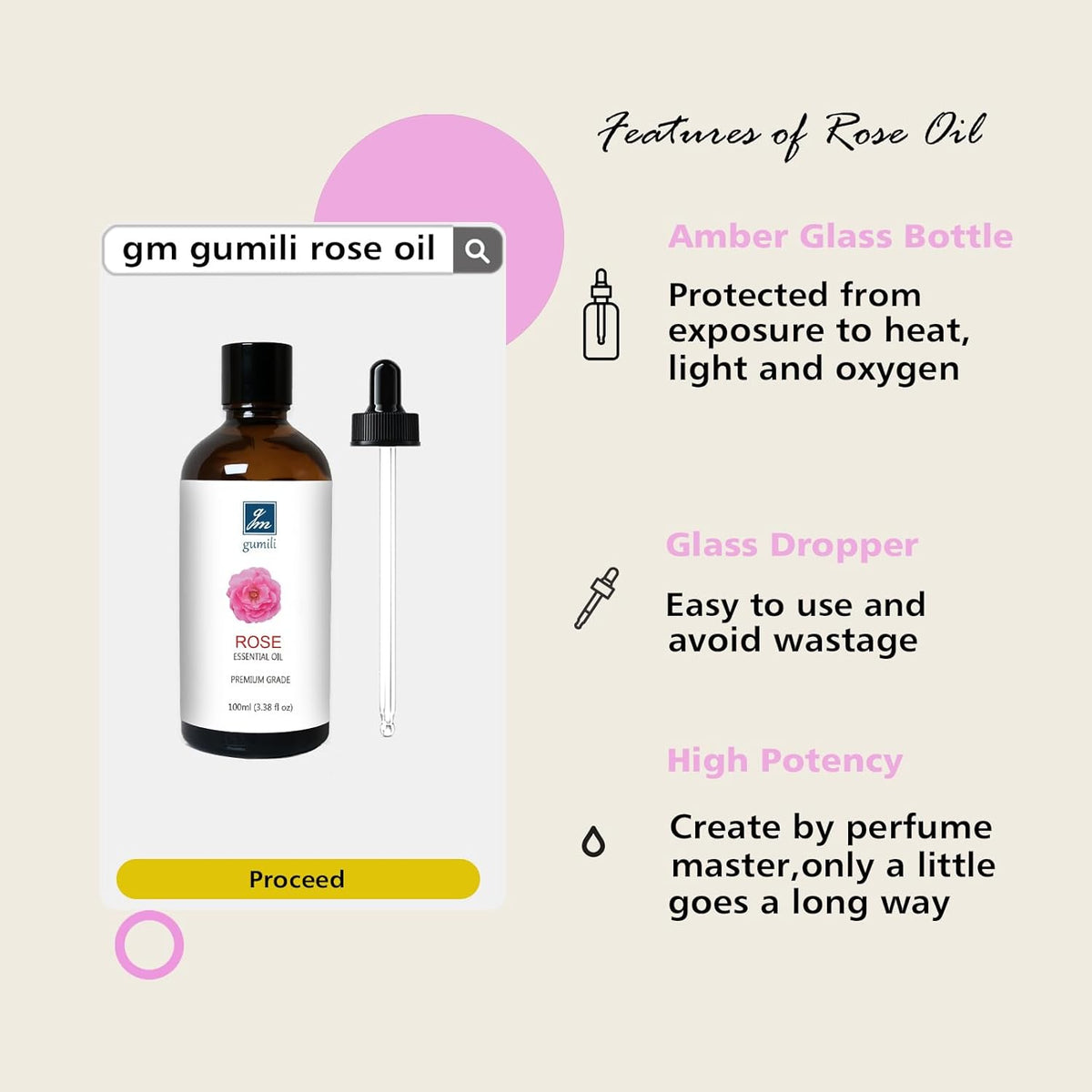 Rose Essential Oil, Home Fragrance Scent Oil for Diffuser, Skin, Hair, Candle, Soap, Dryer Balls