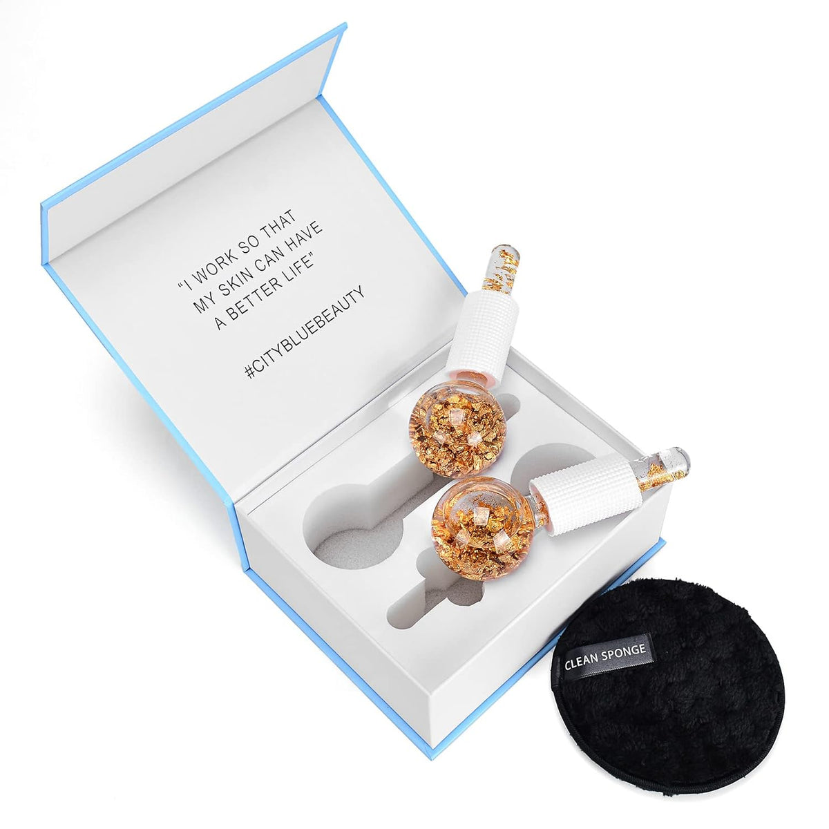 Ice Cryo Sticks Facial Globe with Golded Essence- 2PC Cooling Globes for Cold or Hot Skin